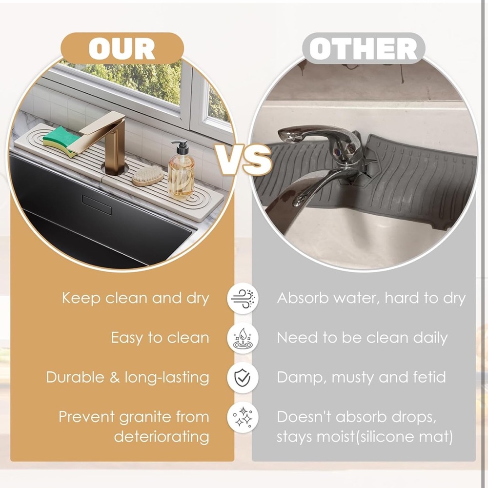 Modern stone faucet mat for kitchen sink - Picture 5 of 7
